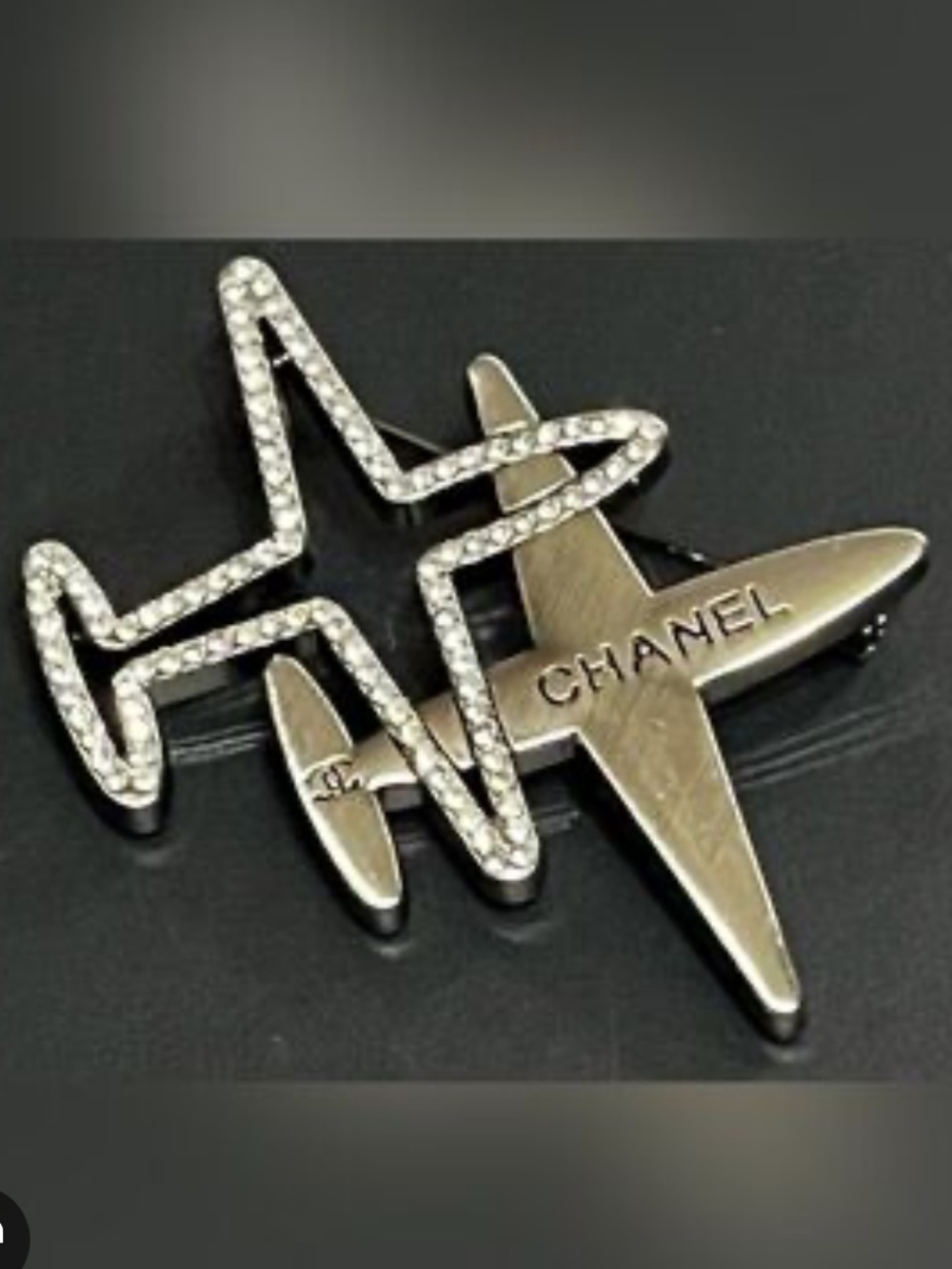 ✈️ ChaneI Mirror Rhinestone 💎Airplane Brooch Flight Attendant Pilot🛩️